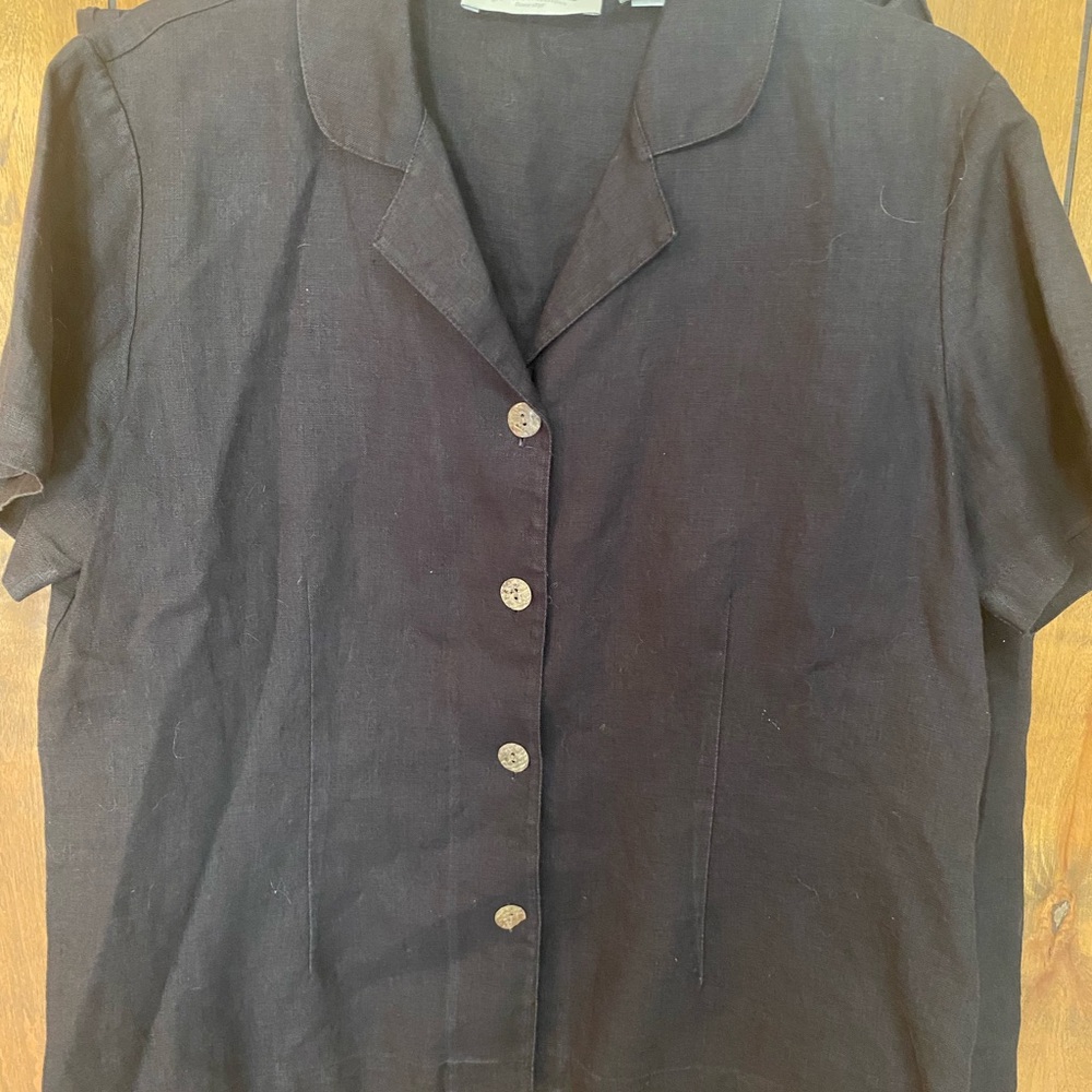 Orvis Black Button-Down Women's 2 Piece Top & Skirt Set, 100% Linen